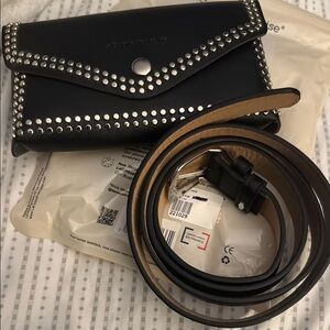 LaCoque Francaise Black and Silver Studded Envelope Belt Bag - French designer